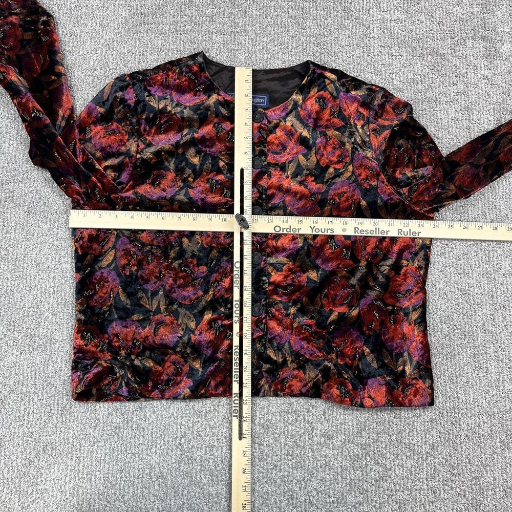 Vintage Jacket Womens 10 Multicolor Velvet Floral Button 90s Embroided USA Made - Picture 7 of 8